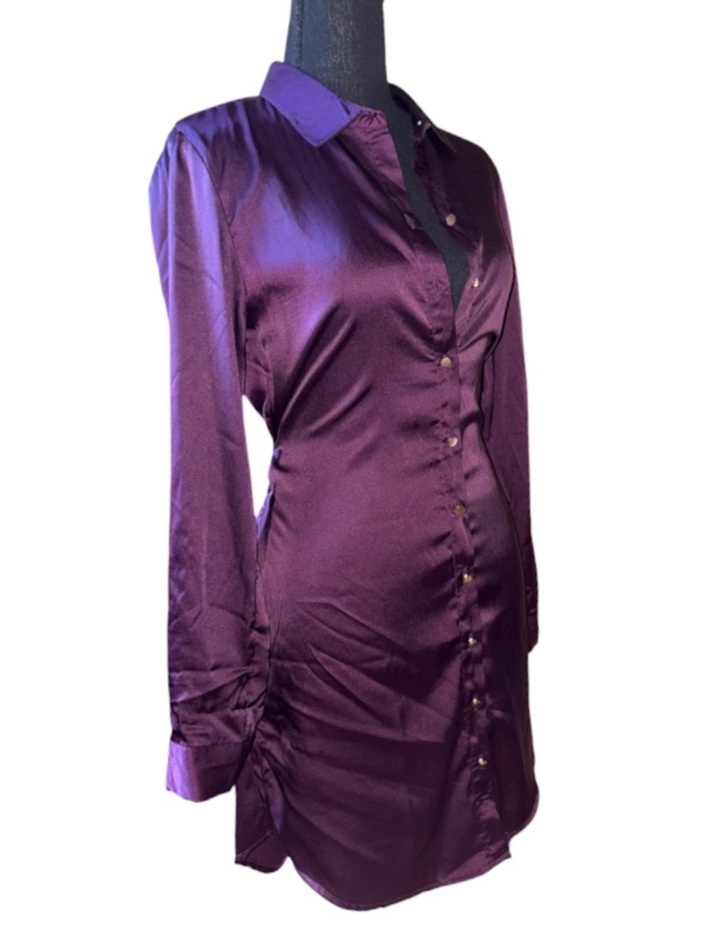 Fashion Nova Purple Satin Button-Front Shirt Dress 💜